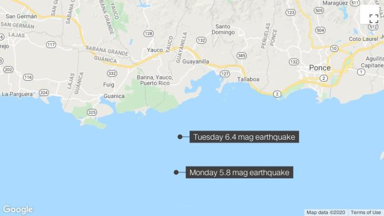 Location of the earthquakes in Puerto Rico.