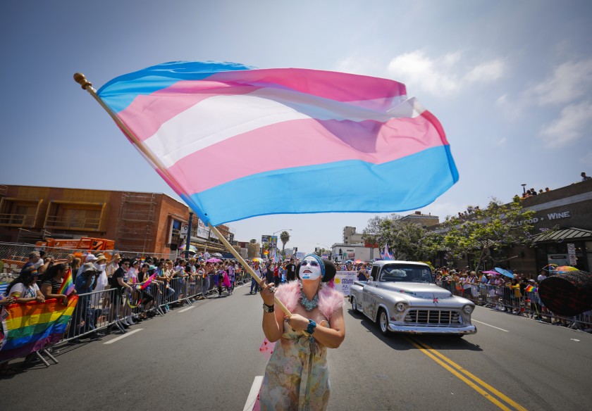 This is the flag for the transgender community, waved at the San Diego pride parade