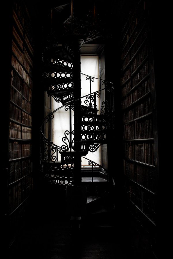 a spiraling stair case to  spiral down 