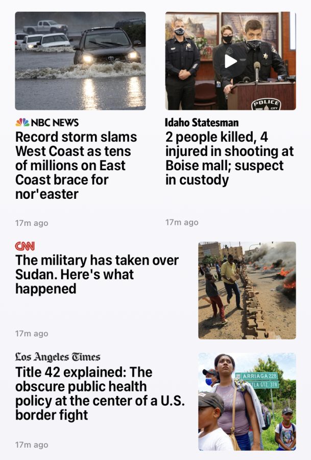A screenshot from the Apple News app, featuring stories from a variety of news sources