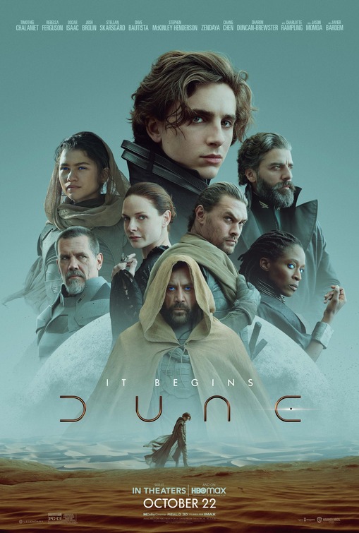 Movie poster for the 2021 science fiction film Dune, starring Timothée Chalamet 