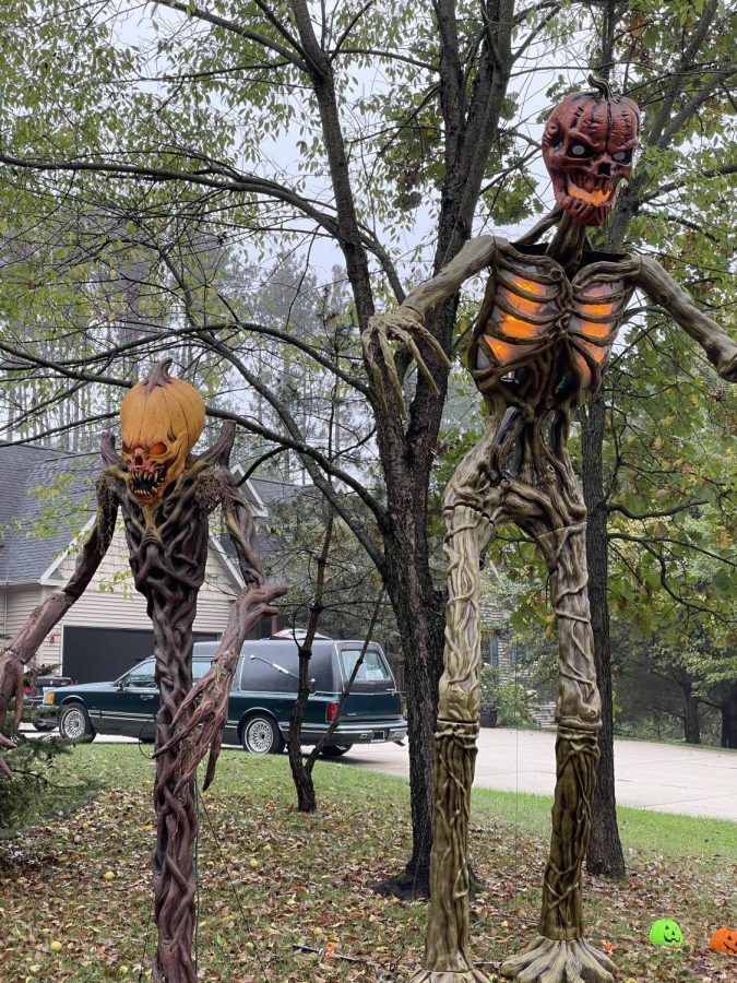 The skeletons outside the Halloween House