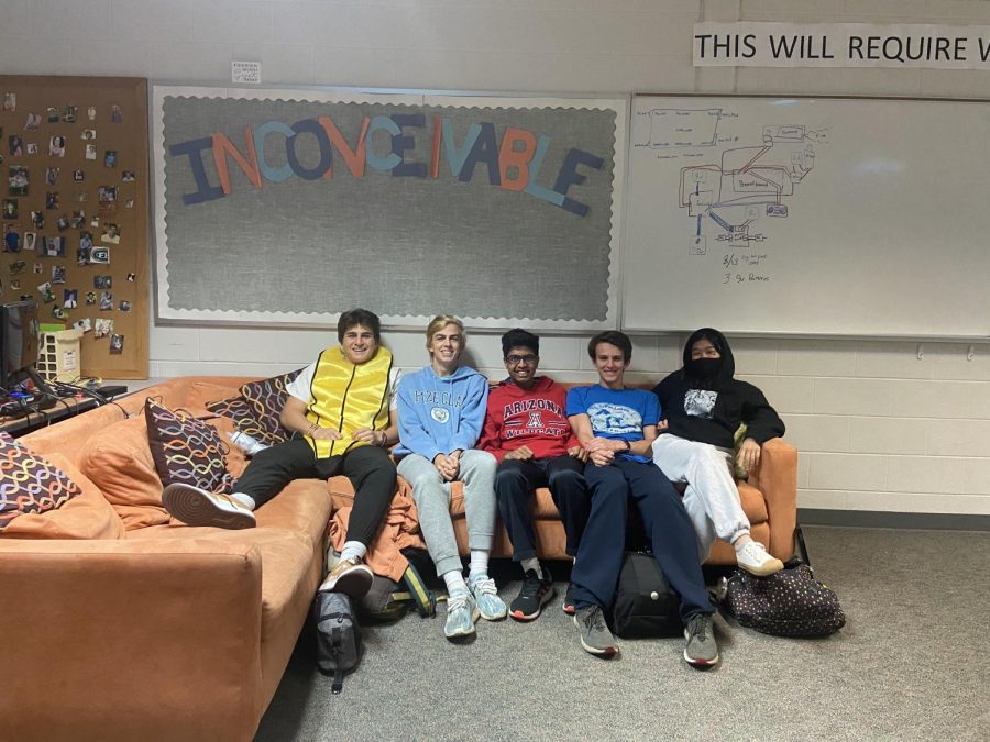 Liam, Ben, Vinod, David, and Tananya spend their fourth hours in Mr. Smiths room working on their separate computer science projects.