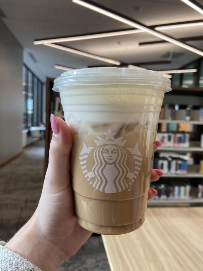 My iced Caramel Brulee latte I had while doing homework at the library.