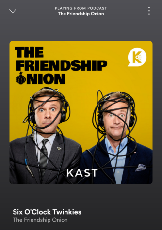 This is the cover of The Friendship Onion podcast, displaying the humorous hosts. 