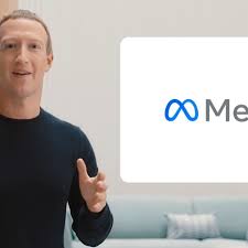 Meta CEO Mark Zuckerberg presenting the rebrand of Facebook and its logo. 