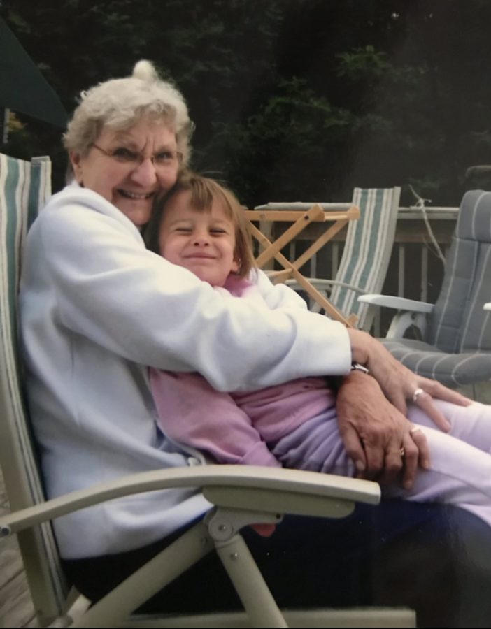 My great-grandma, her beautiful smile, and me. 