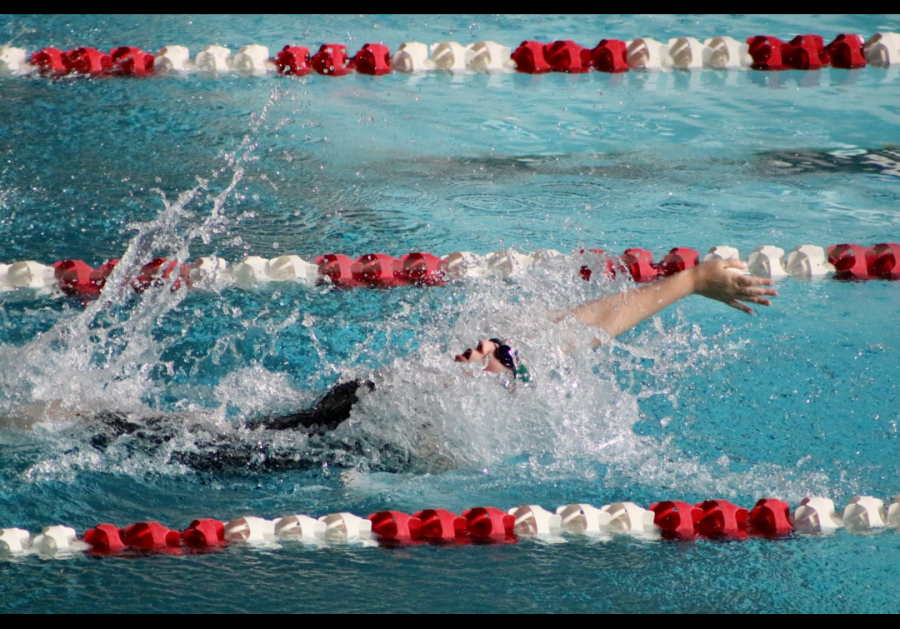 A picture of Nora Magers swimming during her swim meet. 