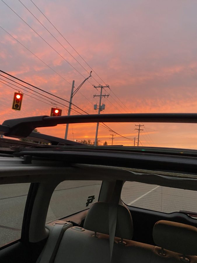 A picture I took from my car showcasing the sunset and my Central Trend sticker. This was a rare drive where not one problem occured.