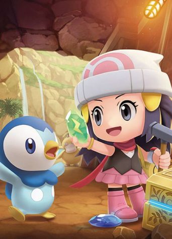Official art of the generation four remakes featuring Dawn and her partner Piplup