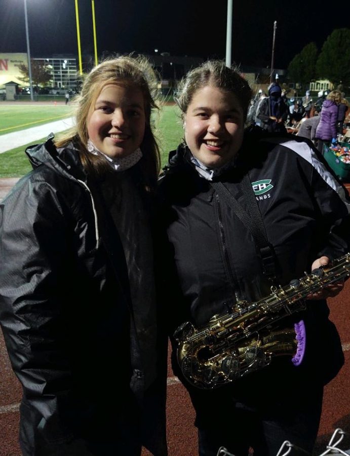 Tara and me at the only football game of 2020 we performed at