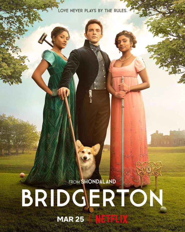 Bridgerton season 2 netflix poster featuring three of the main characters 