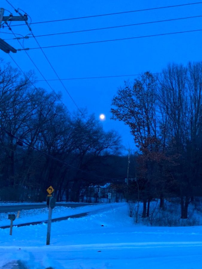 The view of the royal blue night sky from a street close to my house.