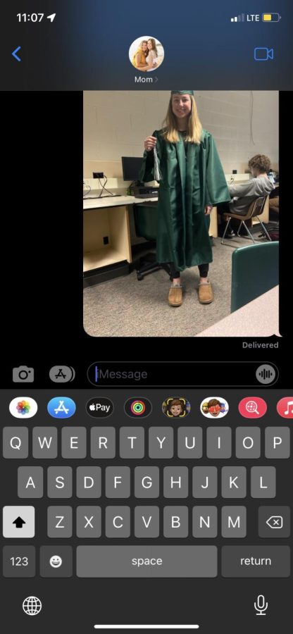 A photo I texted my Mom after we received our caps and gowns last week.
