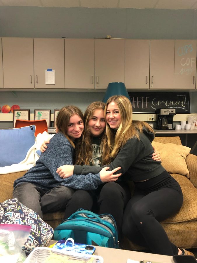 Avery, Nat, and I sitting on the old, brown couch this week