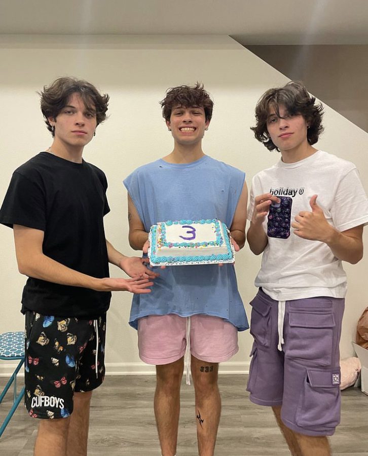 A recent photo of the Sturniolo Triplets celebrating hitting the milestone of three million subscribers. (left: Matt, center: Nick, right: Chris)