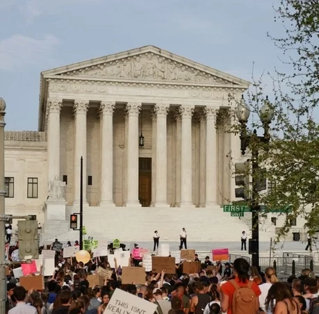 Protests outside the Supreme Court about the Roe V. Wade overturn.