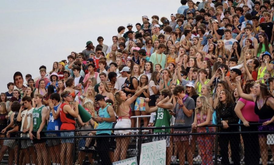 a photo of this years student section at tailgate.