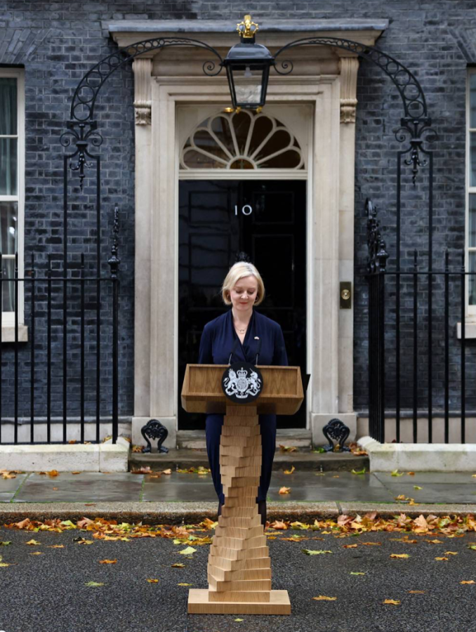 Friday, Oct. 21, 2022: now ex-Prime Minister Liz Truss announcing her resignation in front of 10 Downing Street. 