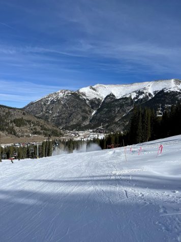 The view from halfway down the hill after a ski racing practice at Copper Mountain, Colorado.