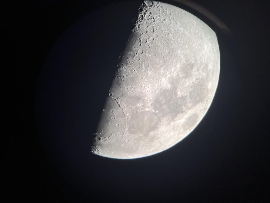 This picture of the moon was taken through a telescope at Albion College