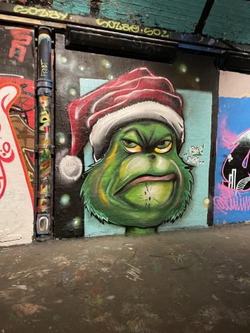 Graffiti of the Grinch under a tunnel in London on Christmas last year