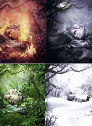 These are the four EP covers, SZNZ: Spring (bottom left), Summer (top left), Autumn (top right), and Winter (bottom right).