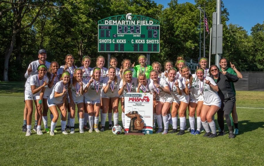 A picture from when the girls soccer team won state championships