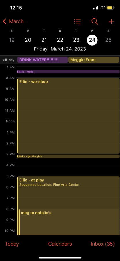My best friends schedule one day. It was packed, she had back to back activities the whole day.