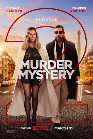 Adam Sandler and Jennifer Aniston featured on the movie poster for Murder Mystery 2