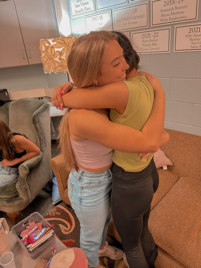 Allie and I sharing a hug during the senior goodbye party.