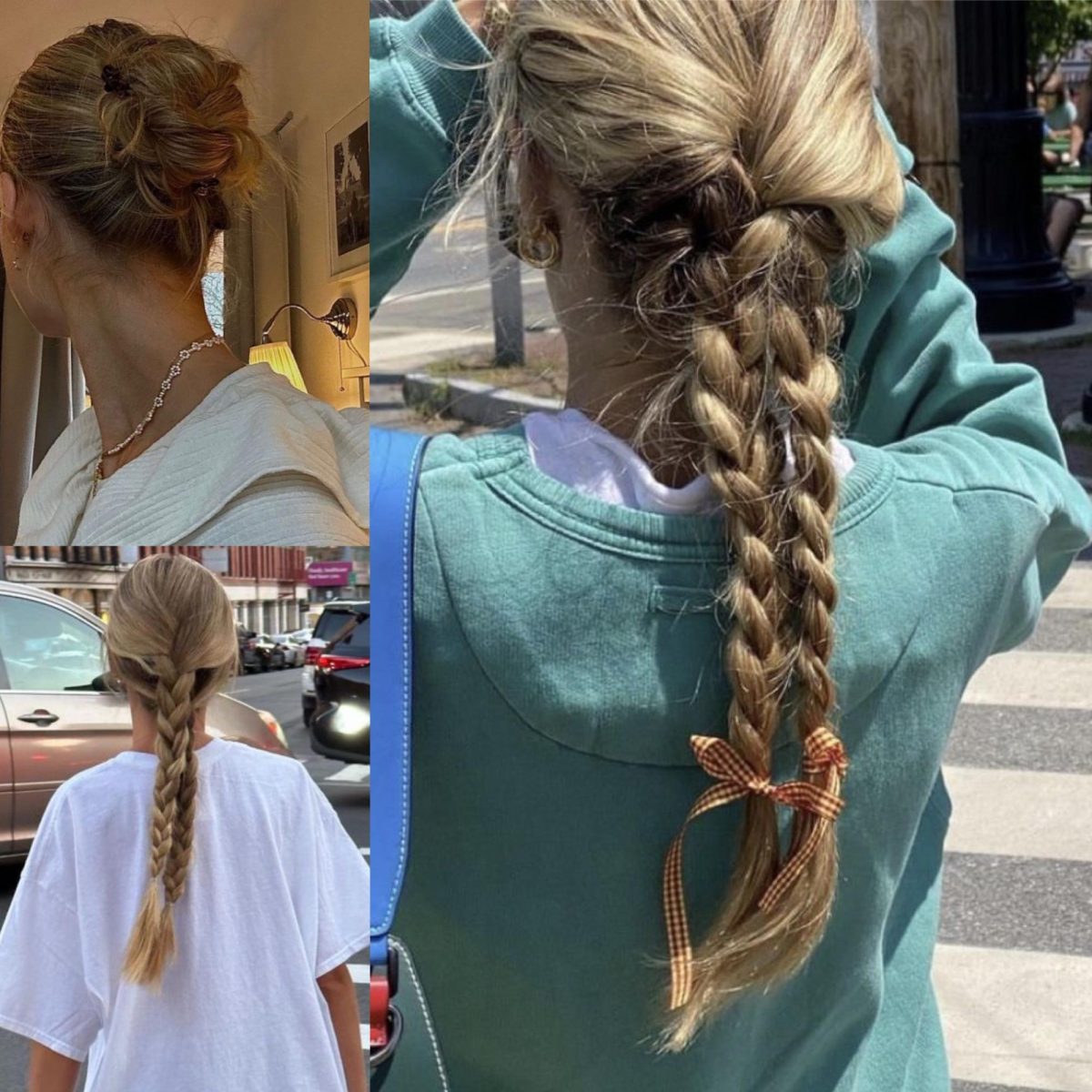 My+favorite+hairstyles%3A+layered+braids+%28bottom+left%29%2C+crossed+braids+%28right%29%2C+and+a+knotted+bun+%28top+left%29.