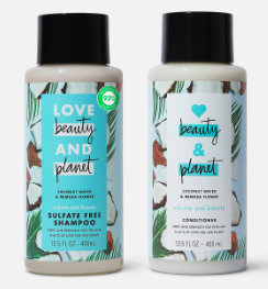 The sulfate-free, paraben-free, silicone-free, dye-free, and cruelty-free shampoo and conditioner that I bought from Love Beauty and Planet.