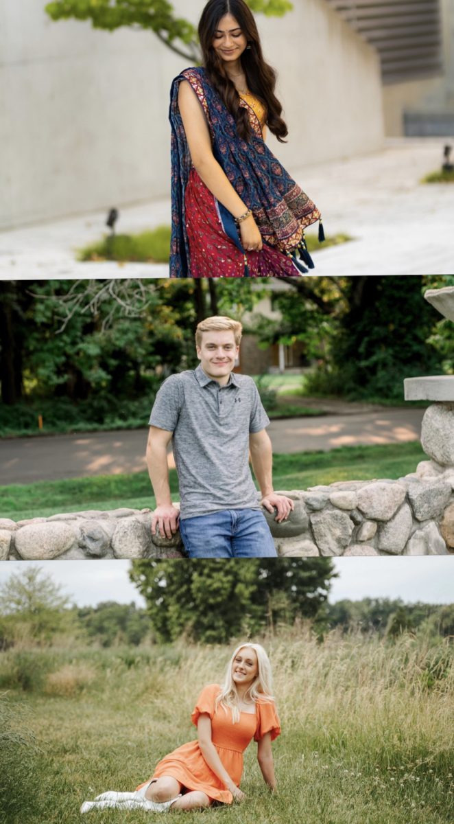 From top to bottom: seniors Jiya Patel, Joey Sitarski, and Hannah Levering pose for their senior pictures