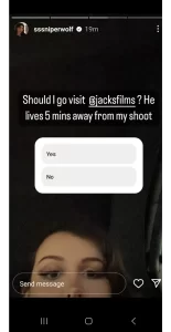 A photo of one of the Instagram stories that SSSniperWolf posted that night.