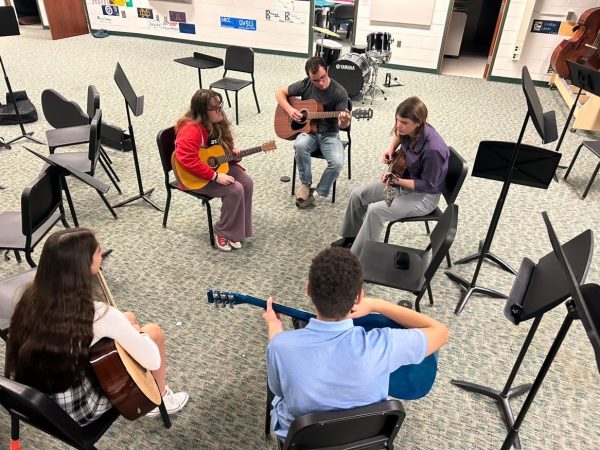 The members of the guitar club at the introductory meeting.