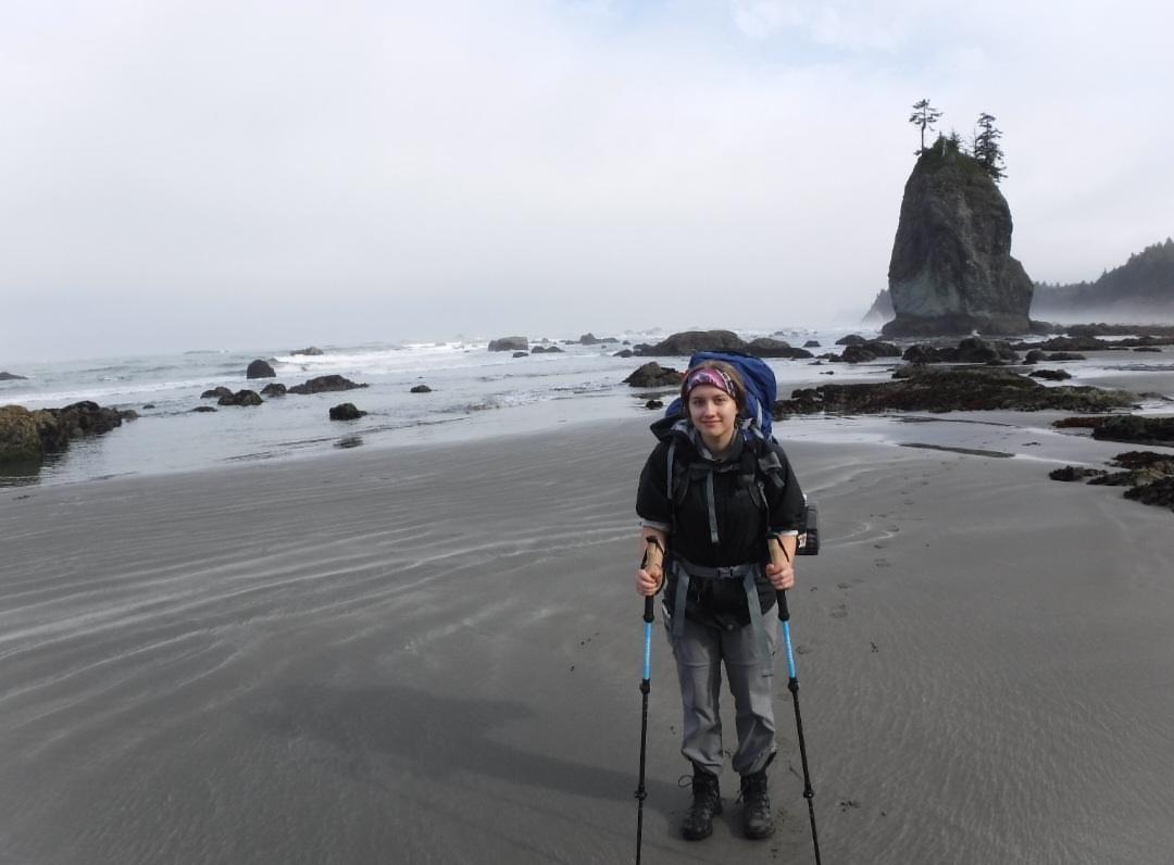 Kiera Digennaro backpacking on the coast of Washington.