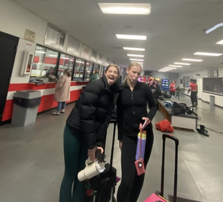 Juniors Ellison Durkin and Bryn Sapp after the first West Michigan United Figure Skating practice.