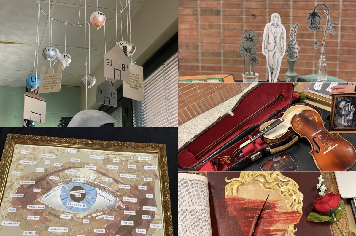 A collage of various projects created by AP Literature students.