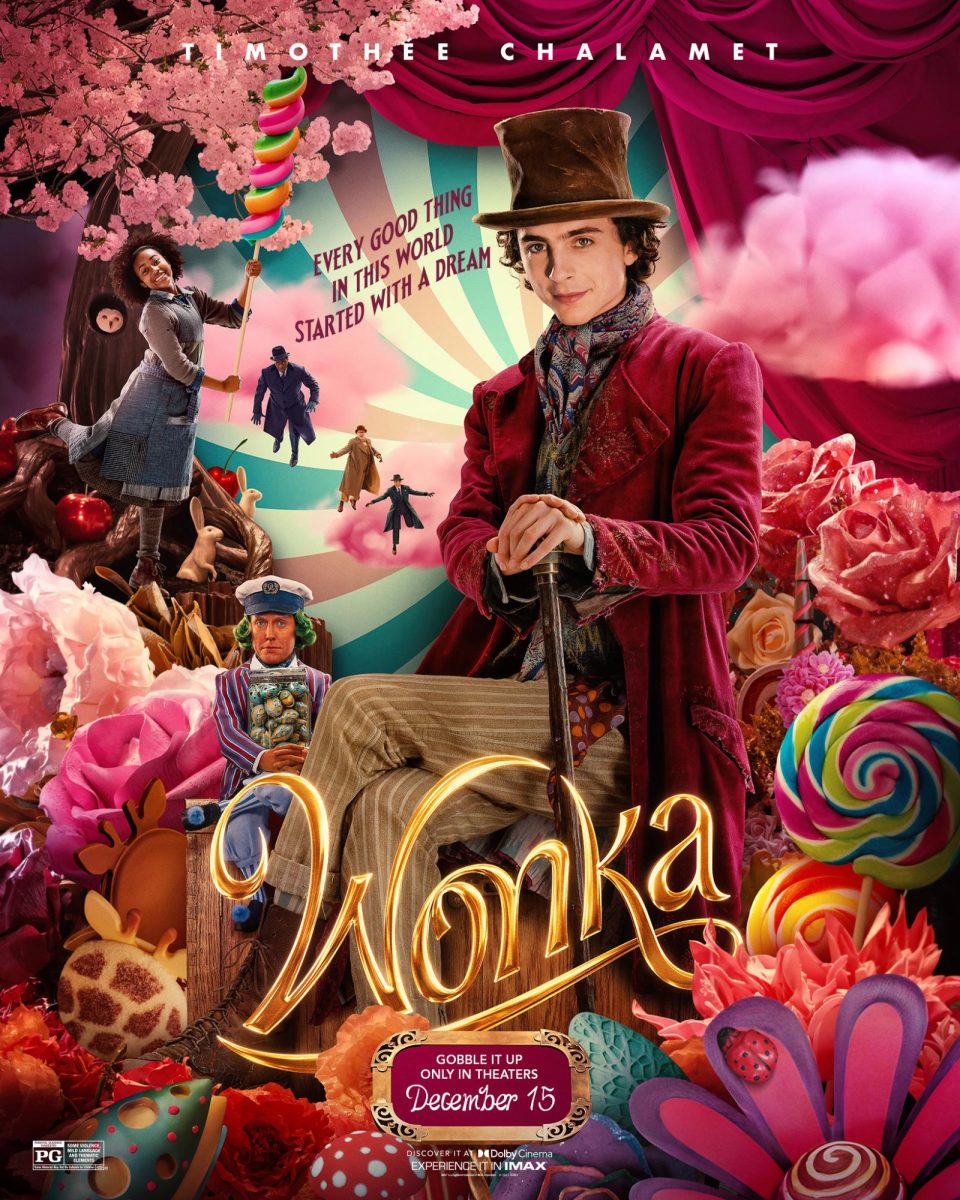 This is the movie poster for the movie Wonka, starring Timothée Chalamet.
