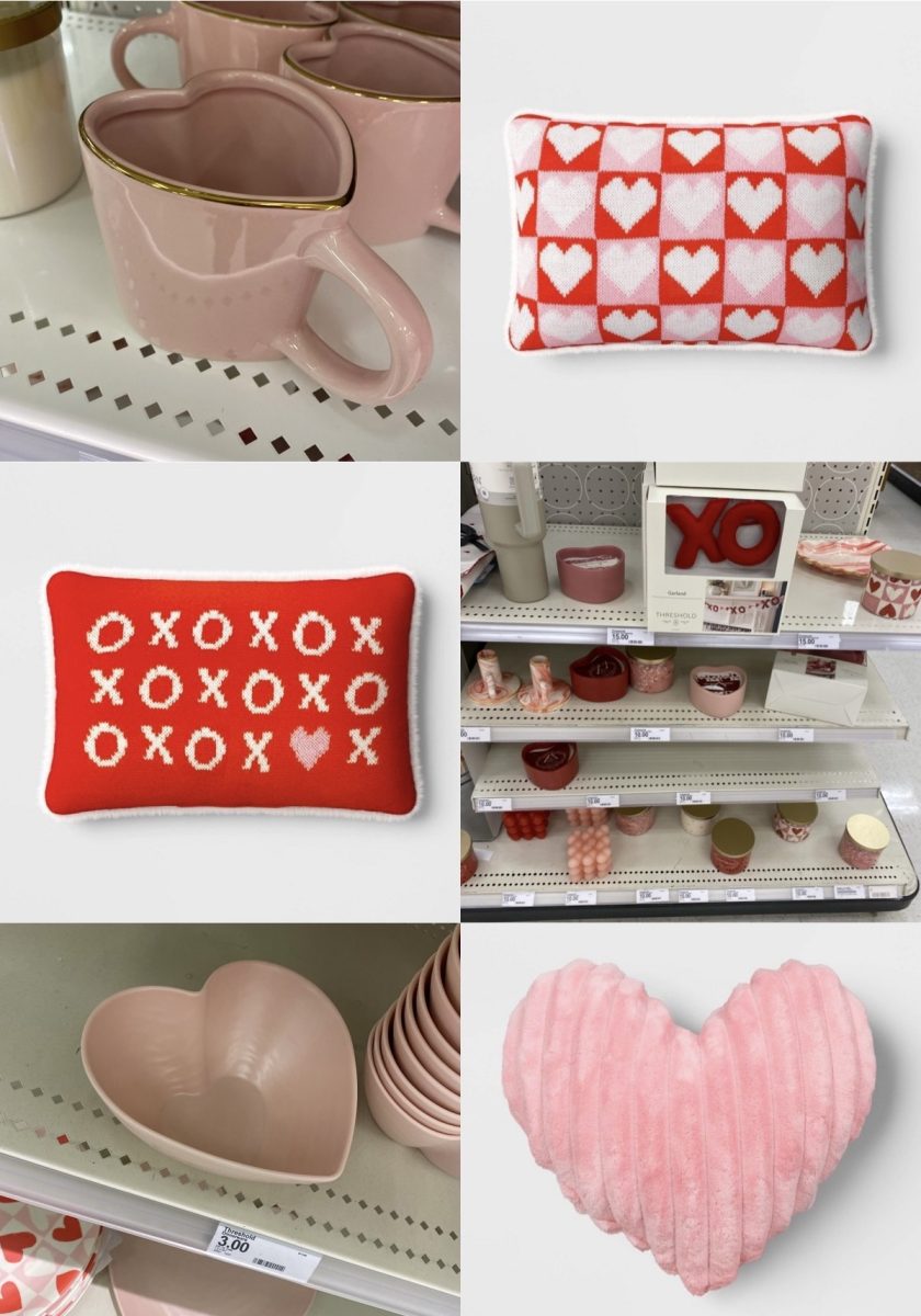 An assortment of some of the pillows mentioned in this article, as well as other Valentines Day items from Target.