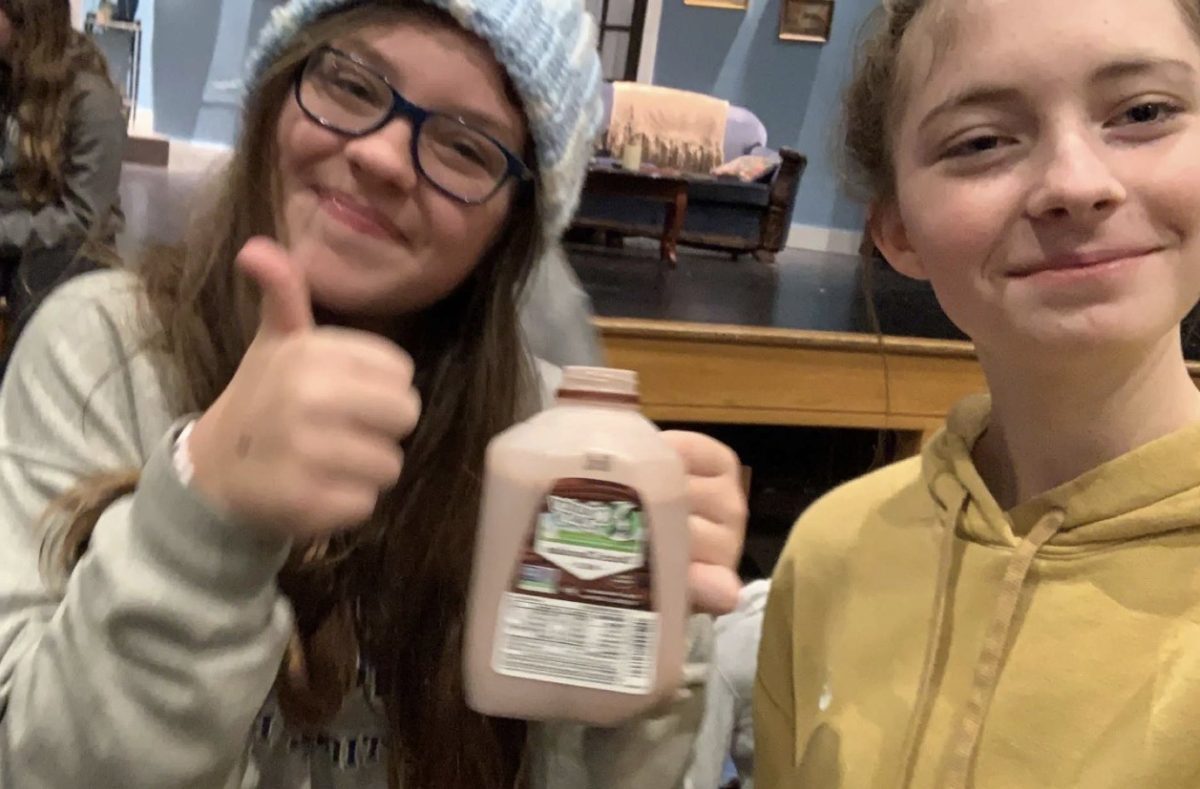 When someone brought me and my friend Aubrey a mini jug of chocolate milk