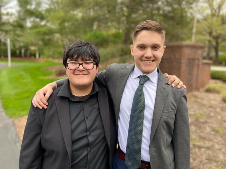 A photo of Dylan Babcock and his friend, both of whom are ready for prom!