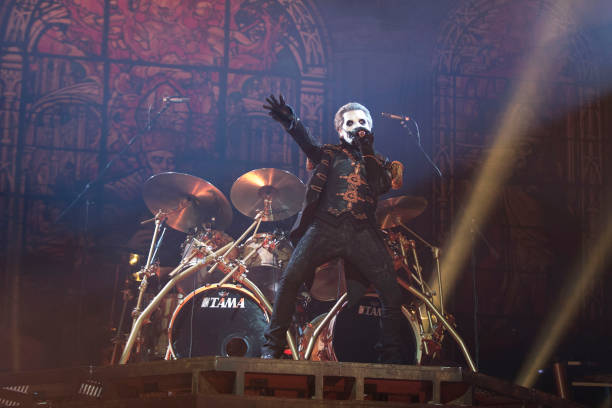 Tobias+Forge+of+Swedish+rock+band+Ghost+performs+on+stage.