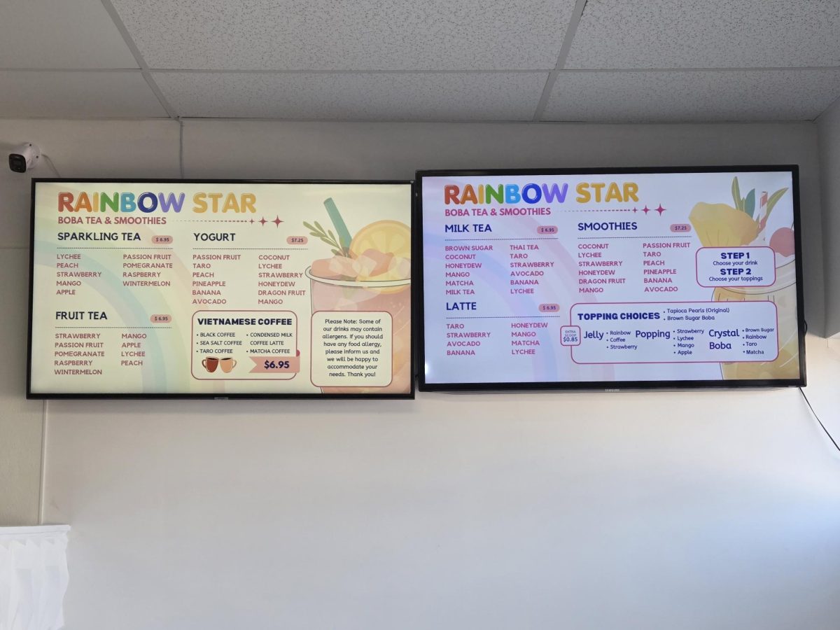 Rainbow Star Bobas in store menu.
