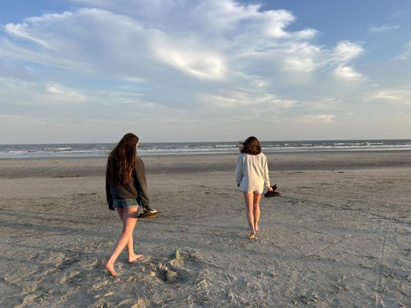 my sister and I in shorts on the coldest day of our spring break in South Carolina.