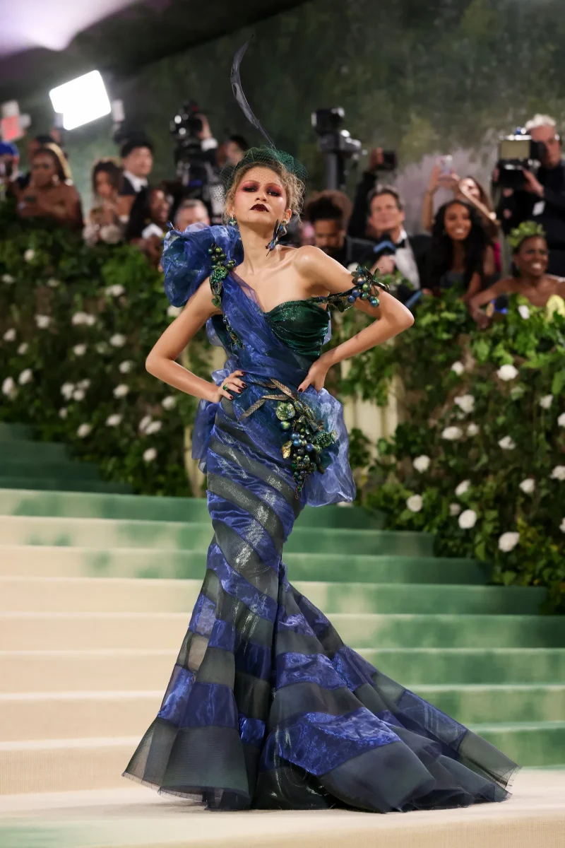 Zendaya at the 2024 Met Gala in a gorgeous, navy-blue gown. 