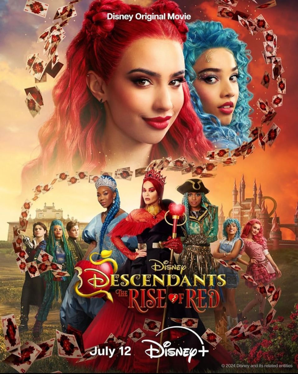 The movie poster for Descendants: Rise of Red, featuring Kylie Cantrall and Malia Baker.