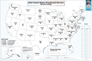 The electoral college map for the 2024 election, what will likely be one of the closest elections yet.