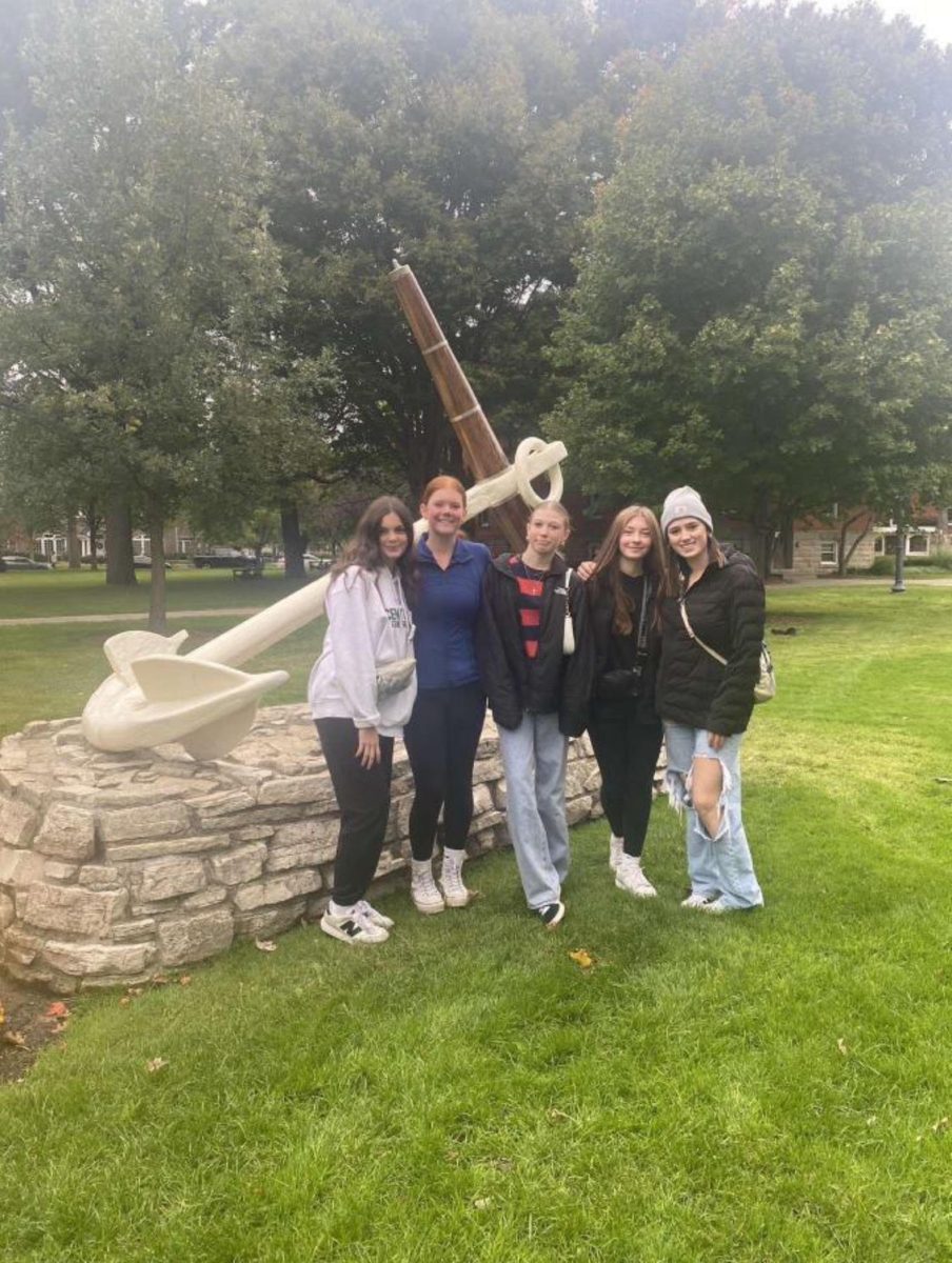 A group of sophomores posed outside of Hope College on the trip.